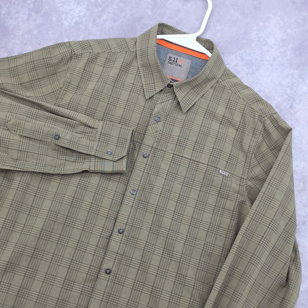 5.11 Tactical Mens Small Olive Green Plaid Long Sleeve Button Down Snap Shirt